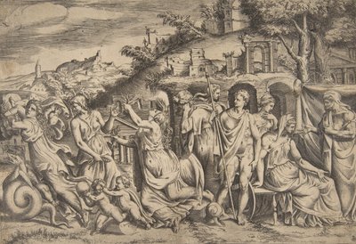 قصة جيسون وميديا على اليسار تحمل ابنها ، في المنتصف هي ... ، 1531-1576. بواسطة جوليو بوناسون