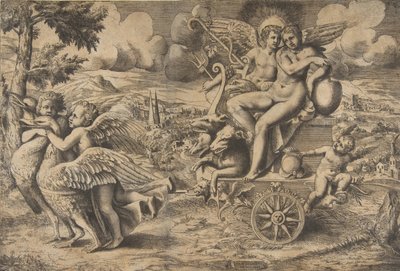 انتصار كيوبيد والنفسية الجالسين على عربة يجرها عصفوران يستريحان ... ، كاليفورنيا. 1550-67. بواسطة جوليو بوناسون