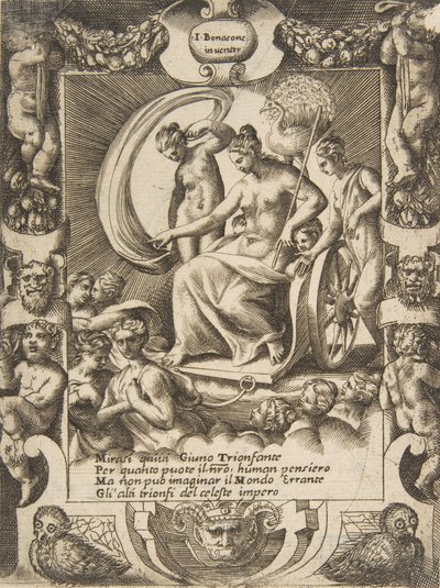 انتصار جونو الذي جلس في عربة ، داخل إطار مفصل ، من '... ، 1531-1576. بواسطة جوليو بوناسون