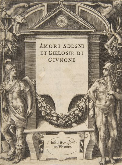 لوحة العنوان لسلسلة "Loves ، Rages and Jealousies of Juno" ، 1531-1576. بواسطة جوليو بوناسون