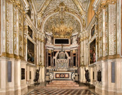 كنيسة SS Sacramento 1569 ، مشروع Francesco Dattaro ، الديكور بواسطة Giovanni Battista Cambi ، Ancona of SS Giulio Campi ، مشروع التجديد Malosso بواسطة جوليو كامبي