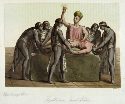 Topiltzin (الكاهن الأكبر للحضارات المكسيكية القديمة) يقدم تضحية بشرية - في "" الزي القديم والحديث "لجولز فيراريو بواسطة جوليو فيراريو