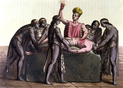 Topiltzin (الكاهن الأكبر للحضارات المكسيكية القديمة) يقدم تضحية بشرية - في "الزي القديم والحديث" بقلم ج. بواسطة جوليو فيراريو