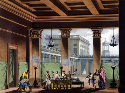 مصابيح زيتية مضاءة من Triclinium في اليونان القديمة: مشهد مأدبة - في الزي القديم والحديث لـ Jules Ferrario ، محرر. ميلان بواسطة جوليو فيراريو