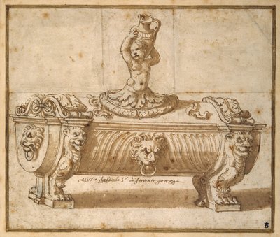 Design for a sweetmeat box (pen & brown ink with wash on paper) بواسطة جوليو رومانو