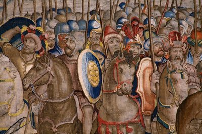 نسيج فلمنكي. مسلسل The Acts of Scipio: The Battle at Zama. رسام الكاريكاتير جوليو رومانو. أتيليه بالتازار فان فلايردين (؟) ، بروكسل. 1523-1532. التفاصيل. بواسطة جوليو رومانو