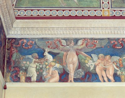 إفريز من الكاميرا con Fregio di Amorini Chamber of the Cupid Frieze تفاصيل اثنين من كيوبيد ، واحد أسود ، يلعب مع الأرانب ، 1520s فريسكو انظر أيضا 109417-109418 بواسطة جوليو رومانو