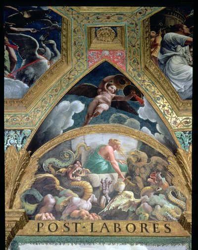 Lunette يصور Psyche القيام بمحنة من قبل فينوس لاسترداد جرة تحتوي على جمال بروسربين ، من Sala di Amore e Psiche ، 1528 تفاصيل جدارية 78427 بواسطة جوليو رومانو