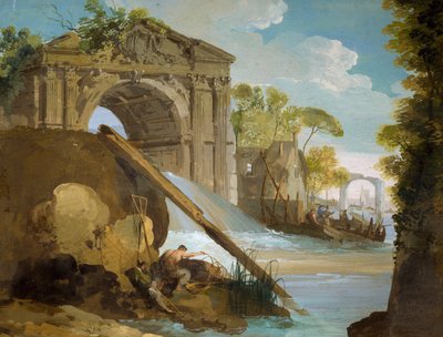 منظر خيالي: نهر به صيادون وأطلال ، رسمها جوزيبي برناردينو بيسون (1762-1844) بواسطة جوزيبي برناردينو بايسون