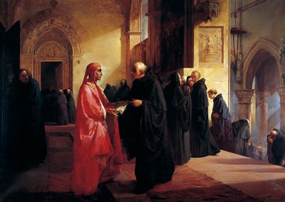 لقاء بين دانتي (1265-1321) وفرا إيلاريو بواسطة جوزيبي بيرتيني