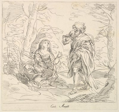 امرأة جالسة ورجل ملتح في منظر طبيعي ، 1740-1802. بواسطة جوزيبي كانال