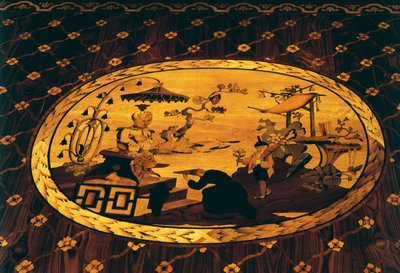 مشهد مستوحى من الصين ، تفاصيل من مكتب الكتابة لجوزيبي ماجيوليني (1738-1814) مع تطعيمات من تصميم جوزيبي ليفاتي (1739-1828) ، تبرع بها الأرشيدوق فرديناند إلى الإمبراطورة ماريا تيريزا من النمسا ، إيطاليا بواسطة جوزيبي ماغيوليني
