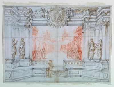 رسم، تصميم المسرح: باليه سيلي، 1674 بواسطة جوزيبي ماريا ميتيللي