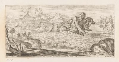 Polyphemus achtervolgt de vloot van Aeneas هنا Polyphemus موجود ، بشع ، يخطو عبر السهل (العنوان على الشيء) Omzwervingen van Aeneas (عنوان المسلسل) لوحة L