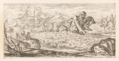 Polyphemus achtervolgt de vloot van Aeneas هنا Polyphemus موجود ، بشع ، يخطو عبر السهل (العنوان على الشيء) Omzwervingen van Aeneas (عنوان المسلسل) لوحة L
