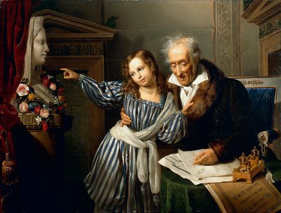 رجل عجوز يشير إلى هيرم ماريا لويجيا إلى حفيدته ، بقلم جوزيبي مولتيني ، حوالي عام 1830 ، زيت على قماش بواسطة جوزيبي مولتيني