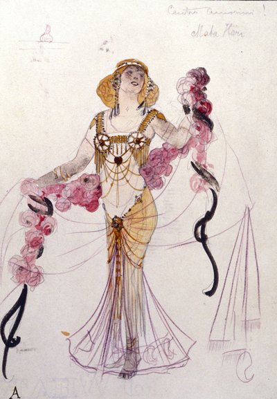 زي ماتا هاري صممه جوزيبي بالانتي (1881-1946) في عام 1912 للكرة "" باخوس (باخوس) وجامبرينوس "". متحف مسرح سكالا في ميلانو. بواسطة جوزيبي بالانتي