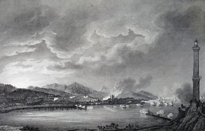 جنوة تتعرض للقصف من قبل الأسطول الإنجليزي ، 25 مايو 1800 ، نقش على الفولاذ من رسم جوزيبي بيترو باجيتي (1764-1831) ، باريس بواسطة جوزيبي بيترو باجيتي