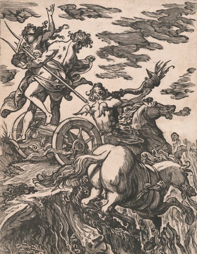 اغتصاب بيرسيفوني مع بلوتو على ظهور الخيل على اليمين ، 1590-1607. بواسطة جوزيبي سكولاري