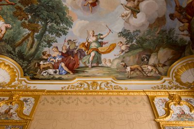 Representations of the myth of Diana, by Domenico and Giuseppe Valeriani, fresco, vaulted ceiling of the bedroom, King