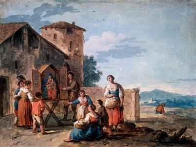 مجموعة من الفلاحين قبل خيمة الاجتماع مع تمثال مادونا الدائمة ، c1750. بواسطة جوزيبي زيس