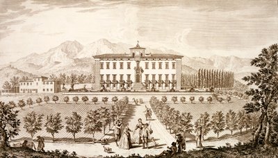 منظر لفيلا ديل بارون ، من "مناظر توسكانا" لجوسيبي بوشار ، تم نشره عام 1744-57 بواسطة جوزيبي زوتشي