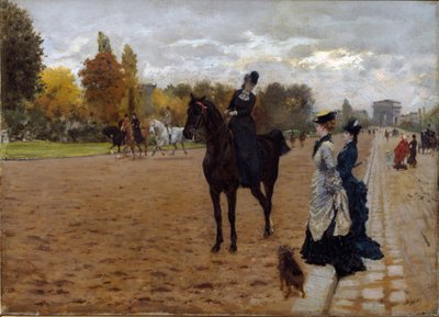 كافاليير أمازون يتحدث مع مشاة أفينيو فوش في باريس. لوحة جوزيبي دي نيتيس (1846-1884) ، حوالي 1875. زيت على قماش. قاتمة: 42x31 سم. الجينات ، Galleria d