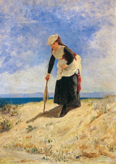 امرأة في الرمال ، حوالي 1875 ، بقلم جوزيبي دي نيتيس (1846-1884) ، زيت على قماش ، 35 × 26 سم بواسطة جوزيبي أو جوزيف دي نيتيس