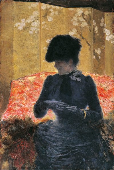 Woman on red sofa بواسطة جوزيبي أو جوزيف دي نيتيس