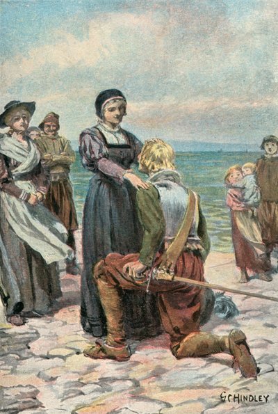 رسم توضيحي ل Westward Ho! بقلم تشارلز كينجسلي (طباعة حجرية ملونة) بواسطة Godfrey C. Hindley