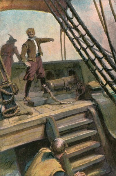 رسم توضيحي ل Westward Ho! بقلم تشارلز كينجسلي (طباعة حجرية ملونة) بواسطة Godfrey C. Hindley