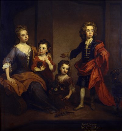 Portrait of Richard Boyle, 3rd Earl of Burlington, with his three sisters, Elizabeth, Juliana and Jane Boyle, c.1700 (oil on canvas) بواسطة غودفري كنيلر
