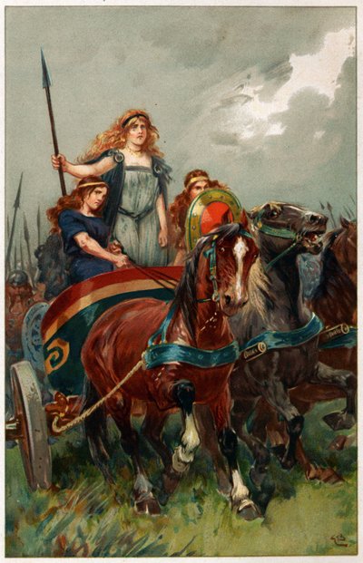 "الرمح في اليد ، قادهم Boadicea إلى الهجوم" ، التوضيح من "Heroes und Heroines of English History" بقلم أليس إس هوفمان بواسطة جوردون فريدريك براون