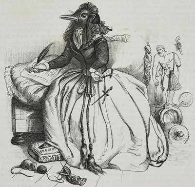 امرأة متعلمة ، كاريكاتير لجين جاك غراندفيل (1803-1847) ، مطبوعة حجرية لجيوفاني مارياني من بوليوراما بيتوريسكو ، رقم 18 ، 11 ديسمبر بواسطة جراندفيل