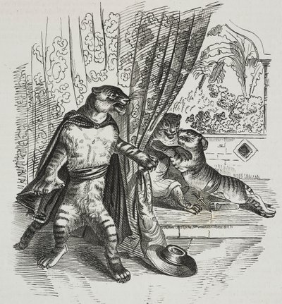 النمر يتقدم بالخنجر ، الكاريكاتير لجان جاك غراندفيل (1803-1847) ، الطباعة الحجرية لغايتانو ريتشيو من بوليوراما بيتوريسكو ، رقم 39 ، 7 مايو بواسطة جراندفيل