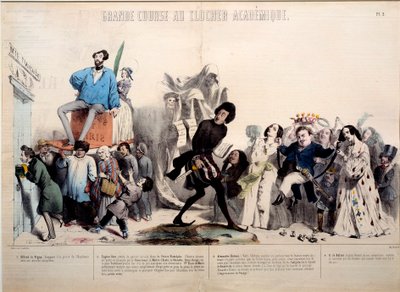 سباق كبير لبرج الجرس الأكاديمي. تم التعرف على الكتاب ألفريد دي فيني (1797-1863) ويوجين سو (1804-1857) ألكسندر دوماس (1802-1870) وأونوريه دي بلزاك (1799-1850). نقش جيرارد غراندفيل (1803-1847) بواسطة جراندفيل