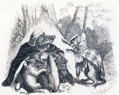 النسر والخنزير البري والكس (L'aigle ، la laie et la chatte) - أساطير لافونتين بواسطة جراندفيل