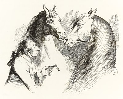 يتحدث جاليفر مع الخيول المتحدثة في Houyhnhnms Land من Gullivers Travels بواسطة جوناثان سويفت بواسطة جراندفيل