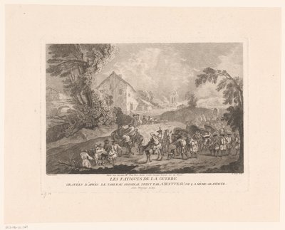منظر طبيعي مع مجموعة عابرة من الجنود Les Fatigues de la Guerre (العنوان على الكائن) طبعات بعد أنطوان واتو (عنوان المسلسل) L