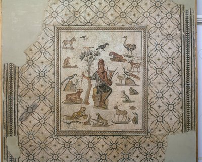 Orpheus محاطة بالحيوانات ، فسيفساء متعددة الألوان بواسطة اليونانية اليونانية الرومانية اليونانية