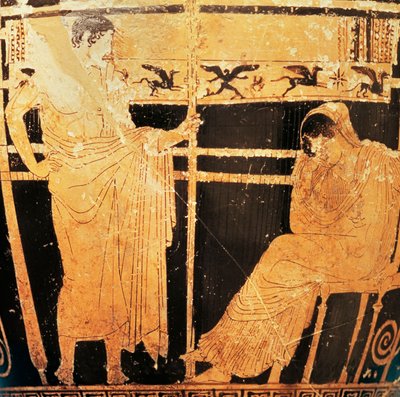 العلية skyphos لرسام Thelemacus يصور Penelope و Telemachus (الفخار الأحمر) بواسطة اليونانية