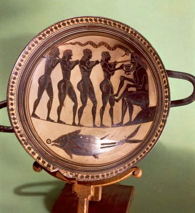 Cup showing Ulysses blinding Polyphemus, black-figure pottery, Greece, Greek Civilization, 6th Century BC بواسطة اليونانية