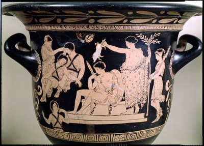 Orestes كمورد في ضريح أبولو في دلفي ، التفاصيل من كريتر علية الشكل الأحمر ، المنسوبة إلى تفاصيل فخار الرسام Apulian Eumenides من 92567 بواسطة اليونانية