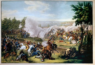 معركة ميسولونجي ، اليونان ، عام 1822 ، دافع عنها بوتزاريس ، الذي مات في الصراع ضد أتراك عمر بريونيس (انتصار الإغريق) (نقش) بواسطة المدرسة اليونانية