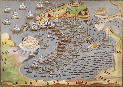 معركة نافارينو في 20 أكتوبر 1827 ، من التاريخ التصويري لحرب الاستقلال اليونانية بواسطة المدرسة اليونانية
