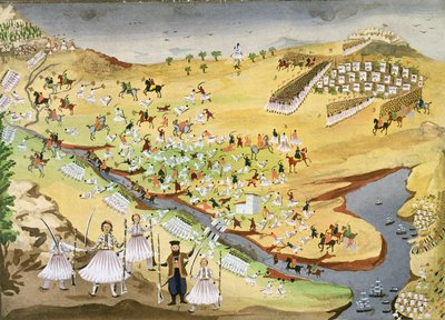 المعركة الأولى بين اليونانيين والأتراك ، على جسر الأمانة عام 1821 ، من التاريخ المصور لحرب الاستقلال اليونانية بواسطة المدرسة اليونانية