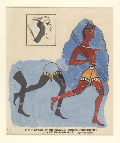 أجزاء من لوحة جدارية من كنوسوس ، مع ترميمات حديثة ؛ الجنود الفارين ، 1450-1400 ق بواسطة المدرسة اليونانية