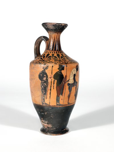 Lekythos ، ووريورز يسلحون للمعركة ، 510-500 قبل الميلاد بواسطة المدرسة اليونانية