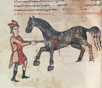 Ms Grec 2244 fol.37v التشغيل على الحصان بواسطة المدرسة اليونانية