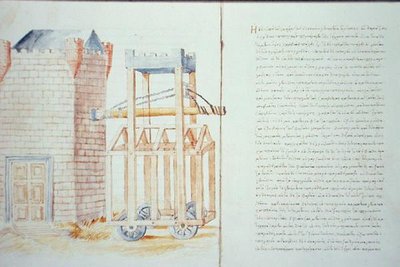 السيدة هانتر 220 f.4v ، 5r كبش الضرب ، من 'De Machinis ، بواسطة Athenaeus of Naucratis' (حبر على ورق) بواسطة المدرسة اليونانية